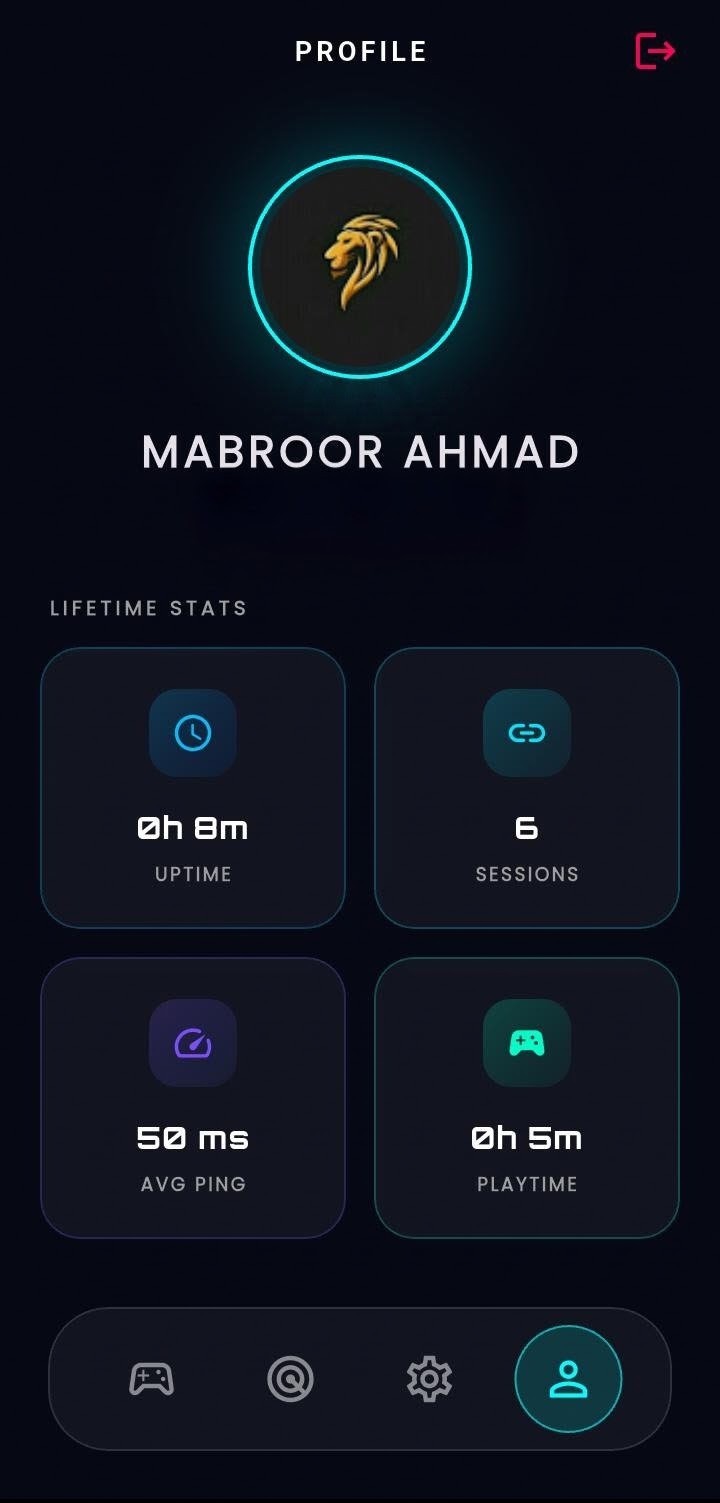 OptiPath Profile page with offline-first analytics, ping stability tracking, and session history