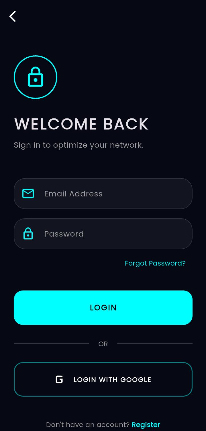 OptiPath Authentication Tab showing secure gamer profile login with Firebase